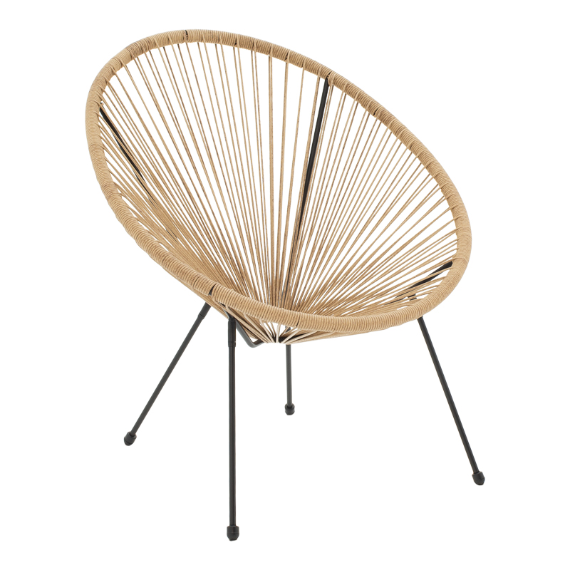 Πολυθρόνα Acapulco pakoworld μεταλλο σε μαύρη-pe rattan σε φυσική απόχρωση 68.5x74.5x84εκ