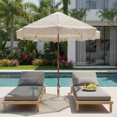 Ομπρέλα Brilie pakoworld ξύλο-μακραμέ Φ2.70x2.60 m εκρού Ομπρέλα Brilie pakoworld ξύλο-μακραμέ Φ2.70x2.60 m εκρού