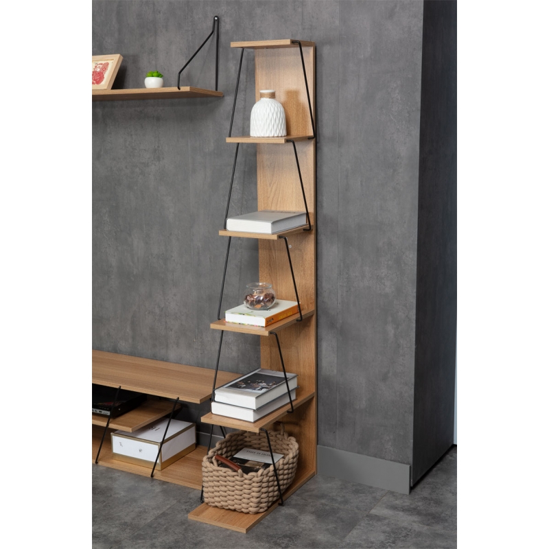 Βιβλιοθήκη mini Tars pakoworld sonoma-μαύρο 50x22x150εκ Βιβλιοθήκη mini Tars pakoworld sonoma-μαύρο 50x22x150εκ