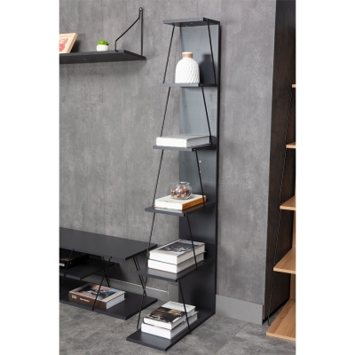 Βιβλιοθήκη mini Tars pakoworld  ανθρακί-μαύρο 50x22x150εκ Βιβλιοθήκη mini Tars pakoworld  ανθρακί-μαύρο 50x22x150εκ
