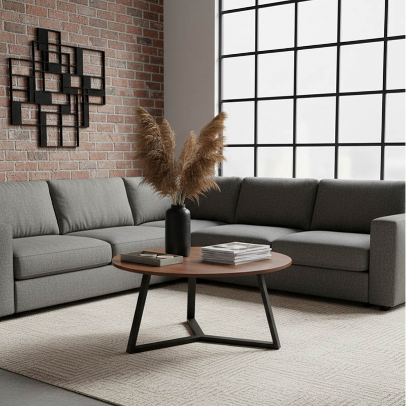 Τραπέζι σαλονιού Berton pakoworld σε καρυδί απόχρωση με μαύρο μέταλλο Φ80x40εκ Τραπέζι σαλονιού Berton pakoworld σε καρυδί απόχρωση με μαύρο μέταλλο Φ80x40εκ