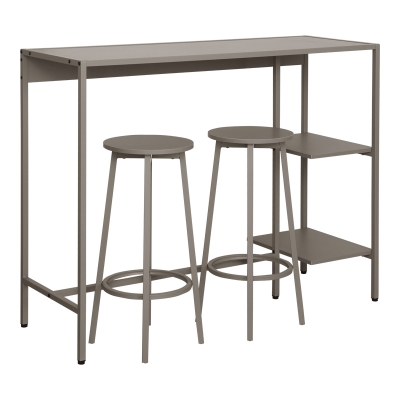 Σετ τραπέζι μπαρ Nexous pakoworld 3τεμ taupe μέταλλο 124x44x100εκ