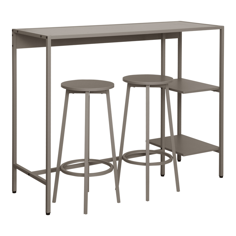 Σετ τραπέζι μπαρ Nexous pakoworld 3τεμ taupe μέταλλο 124x44x100εκ
