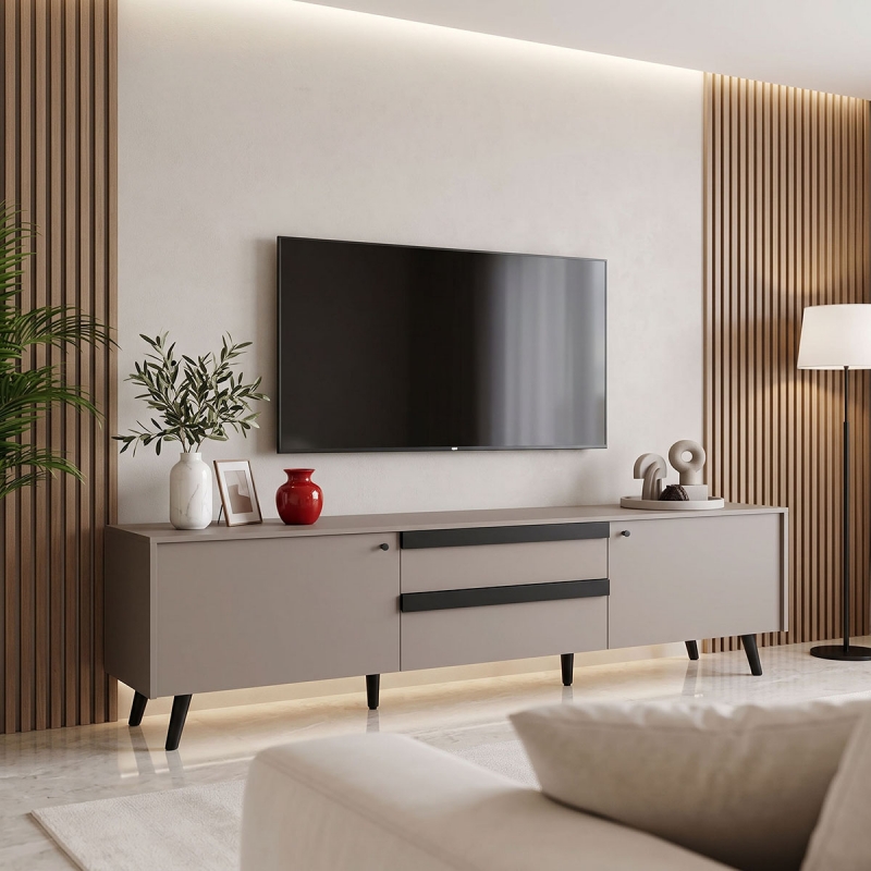 Έπιπλο τηλεόρασης Nectra pakoworld taupe με μαύρο 180x40x56εκ