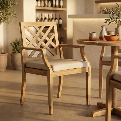 Πολυθρόνα Bolen pakoworld μασίφ ξύλο ακακίας-μπεζ ύφασμα 59x63.2x90εκ