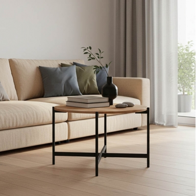 Τραπεζάκι σαλονιού Aisle pakoworld μελαμίνης φυσικό-μαύρο Φ80x45εκ