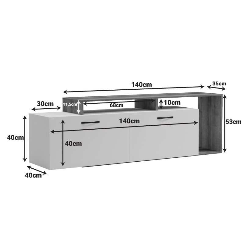 Έπιπλο τηλεόρασης Tobler pakoworld σε oak- λευκή απόχρωση 170x40x53εκ Έπιπλο τηλεόρασης Tobler pakoworld σε oak- λευκή απόχρωση 170x40x53εκ