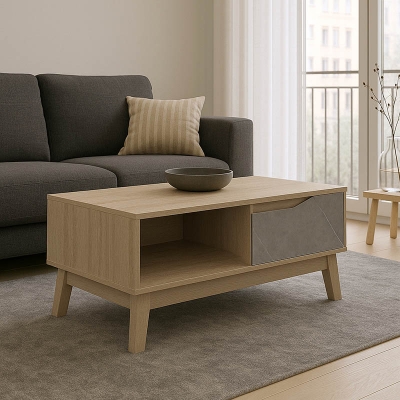 Τραπέζι σαλονιού Judas pakoworld σε μπεζ μαρμάρου-sonoma απόχρωση 90x45x38.5εκ