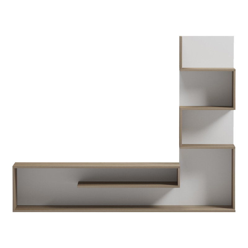 Έπιπλο τηλεόρασης με βιβλιοθήκη Cazenda pakoworld σε sonoma με λευκή απόχρωση 160x29x126εκ