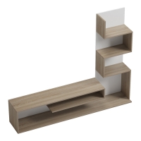 Έπιπλο τηλεόρασης με βιβλιοθήκη Cazenda pakoworld σε sonoma με λευκή απόχρωση 160x29x126εκ