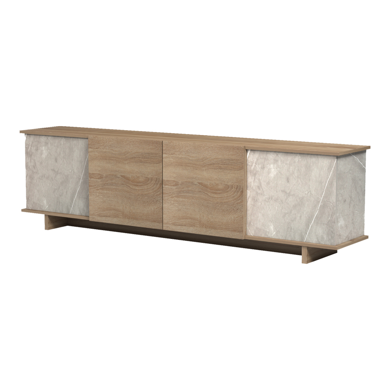 Έπιπλο τηλεόρασης Zafore pakoworld sonoma- γκρι μπεζ όψη μαρμάρου 180x33x50εκ