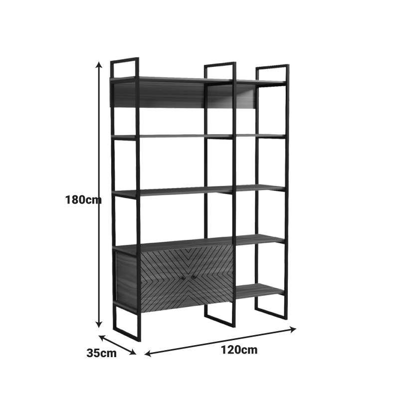Βιβλιοθήκη Rhombo pakoworld καρυδί-μαύρο 120x35x180εκ