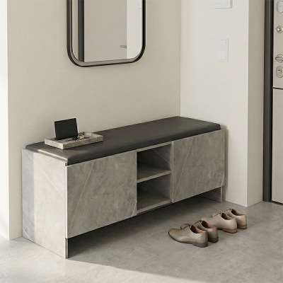 Παπουτσοθήκη-σκαμπό Zulla pakoworld γκρι μπεζ εφε μαρμαρου-μαυρο 110x37x43εκ