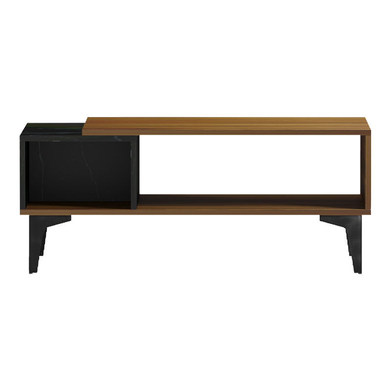 Τραπεζι σαλονιού Riba pakoworld καρυδί-μαύρη όψη μαρμάρου 90x50x37εκ