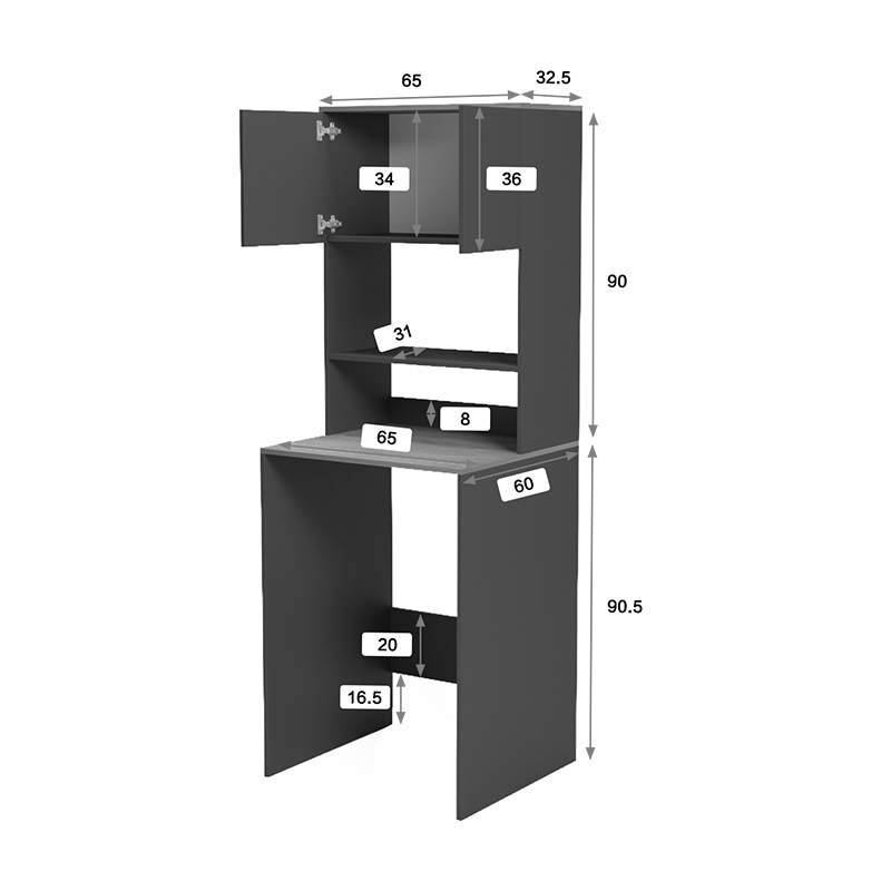 Έπιπλο πλυντηρίου Chaxe pakoworld ανθρακί-sonoma 65x32.5x183.6εκ Έπιπλο πλυντηρίου Chaxe pakoworld ανθρακί-sonoma 65x32.5x183.6εκ