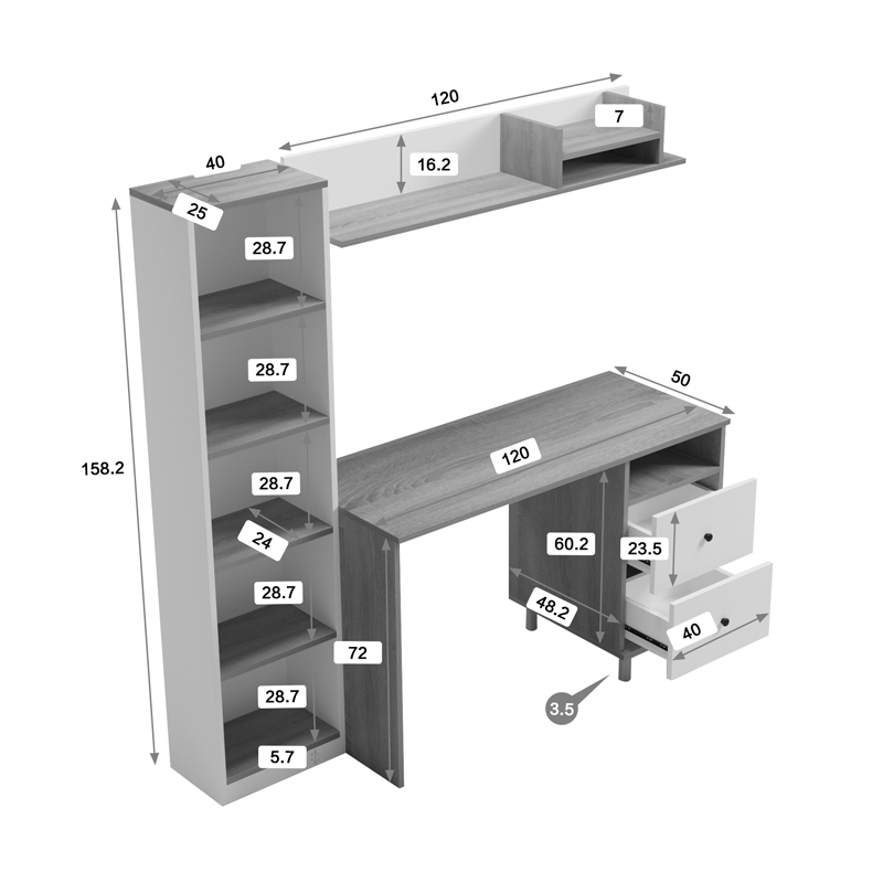 Σύνθεση γραφείου Kontor pakoworld sonoma-λευκό 160x50x158,2εκ Σύνθεση γραφείου Kontor pakoworld sonoma-λευκό 160x50x158,2εκ