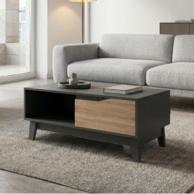 Τραπέζι σαλονιού Judas pakoworld ανθρακί-sonoma 90x45x38.5εκ