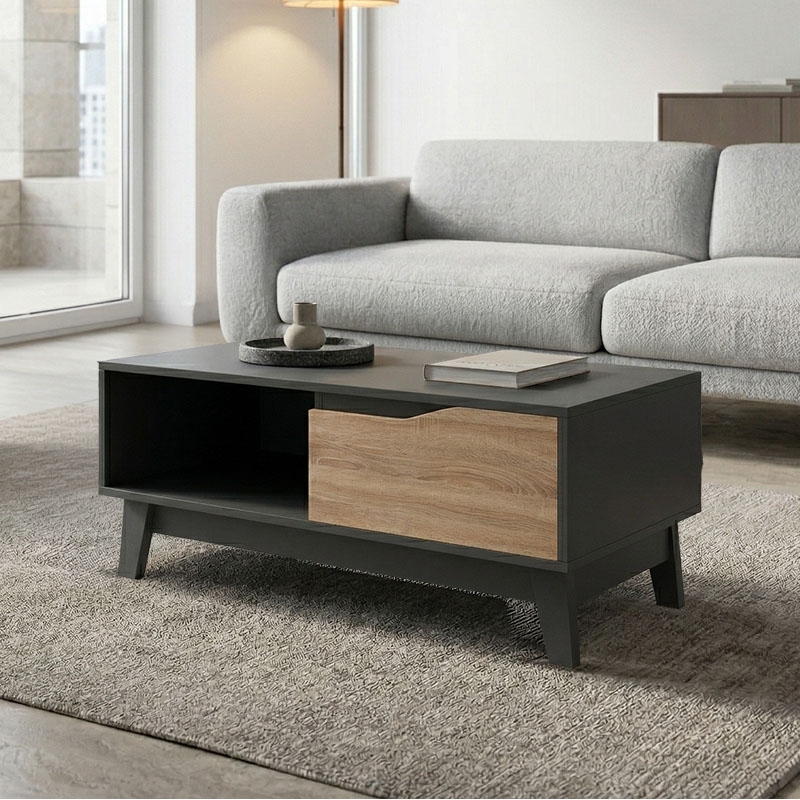 Τραπέζι σαλονιού Judas pakoworld ανθρακί-sonoma 90x45x38.5εκ