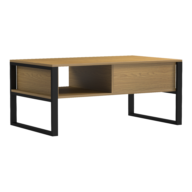 Τραπέζι σαλονιού Bendon pakoworld ανοιχτό καρυδί - μαύρο μέταλλο 100x60x44.5εκ