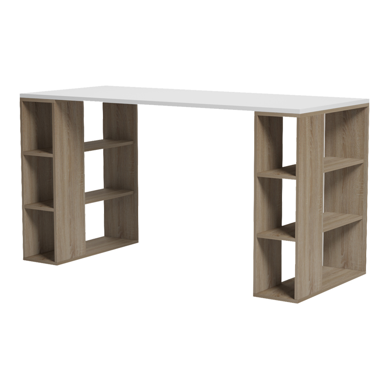 Γραφείο με ραφιέρα Colmar pakoworld sonoma-λευκό 140x60x75εκ Γραφείο με ραφιέρα Colmar pakoworld sonoma-λευκό 140x60x75εκ