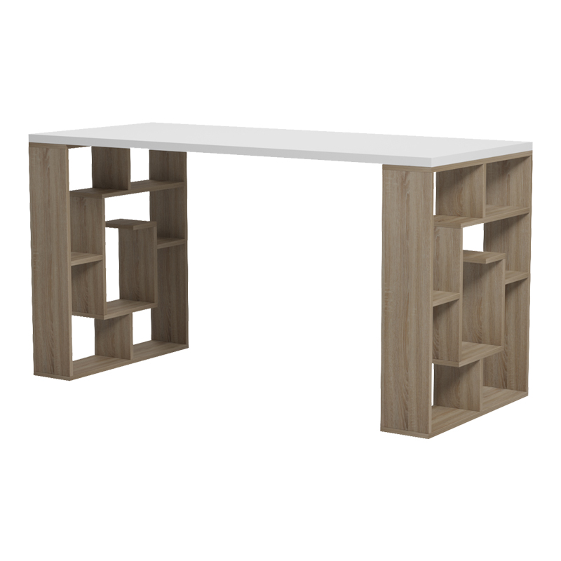 Γραφείο με ραφιέρα Labirent pakoworld sonoma-λευκό 140x60x75εκ Γραφείο με ραφιέρα Labirent pakoworld sonoma-λευκό 140x60x75εκ