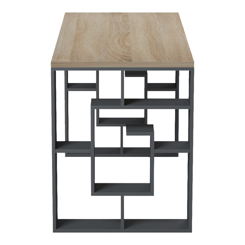 Γραφείο με ραφιέρα Labirent  pakoworld ανθρακί-sonoma 140x60x75εκ