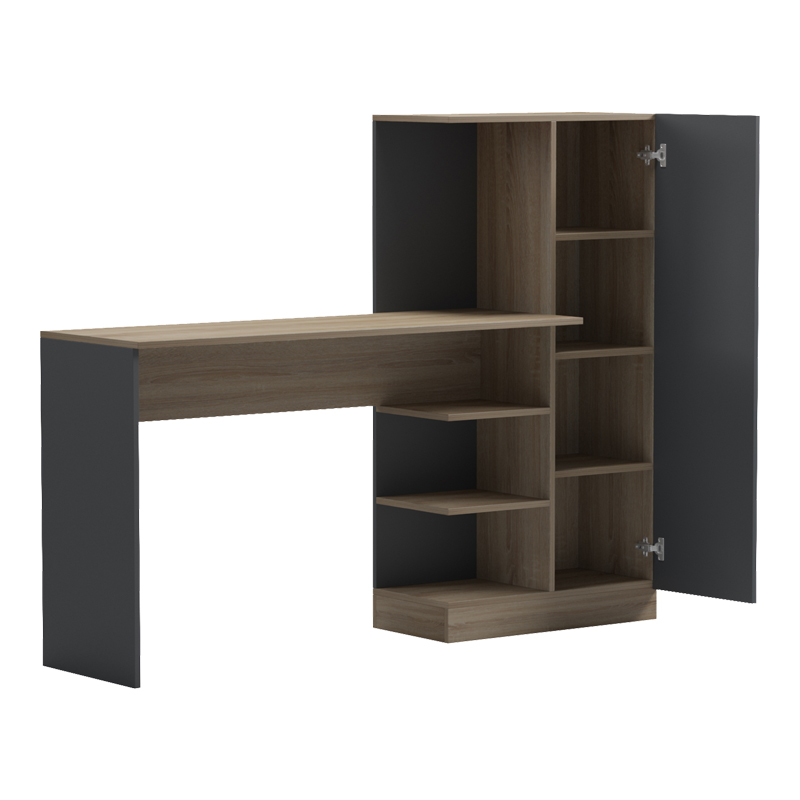 Γραφείο με βιβλιοθήκη και ντουλάπι Ofisio pakoworld sonoma-ανθρακί 152.3x40x120εκ Γραφείο με βιβλιοθήκη και ντουλάπι Ofisio pakoworld sonoma-ανθρακί 152.3x40x120εκ