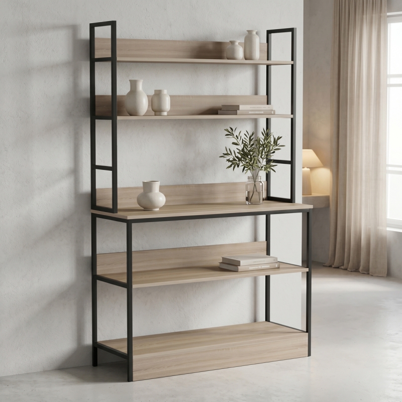 Επιδαπέδια ραφιέρα Oranis pakoworld sonoma-μαύρο 105x38x165εκ Επιδαπέδια ραφιέρα Oranis pakoworld sonoma-μαύρο 105x38x165εκ