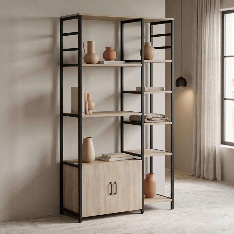 Επιδαπέδια ραφιέρα Ranea pakoworld sonoma-μαύρο 85x32x150εκ Επιδαπέδια ραφιέρα Ranea pakoworld sonoma-μαύρο 85x32x150εκ