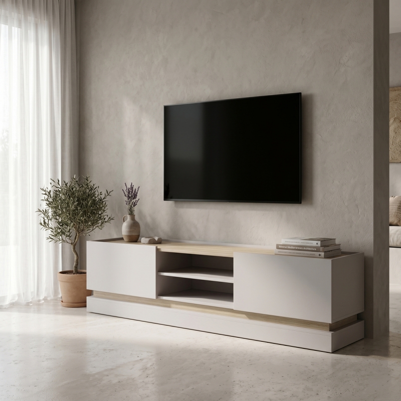 Έπιπλο τηλεόρασης Wendo pakoworld γκρι-sonoma 200x37x47εκ Έπιπλο τηλεόρασης Wendo pakoworld γκρι-sonoma 200x37x47εκ