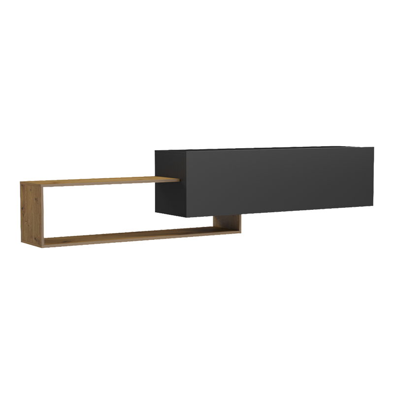 Έπιπλο τηλεόρασης επιτοίχιο Olande pakoworld oak-μαύρο 210x35x48εκ Έπιπλο τηλεόρασης επιτοίχιο Olande pakoworld oak-μαύρο 210x35x48εκ