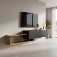 Έπιπλο τηλεόρασης επιτοίχιο Olande pakoworld oak-μαύρο 210x35x48εκ Έπιπλο τηλεόρασης επιτοίχιο Olande pakoworld oak-μαύρο 210x35x48εκ