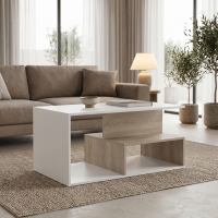 Τραπέζι σαλονιού Kelena pakoworld sonoma-λευκό 90x51x43εκ