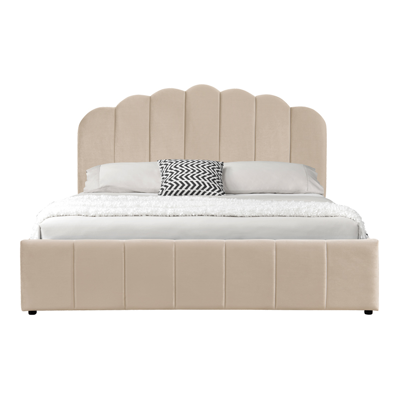 Κρεβάτι Tatiana pakoworld βελούδο μπεζ με αποθηκευτικό χώρο 120x200εκ
