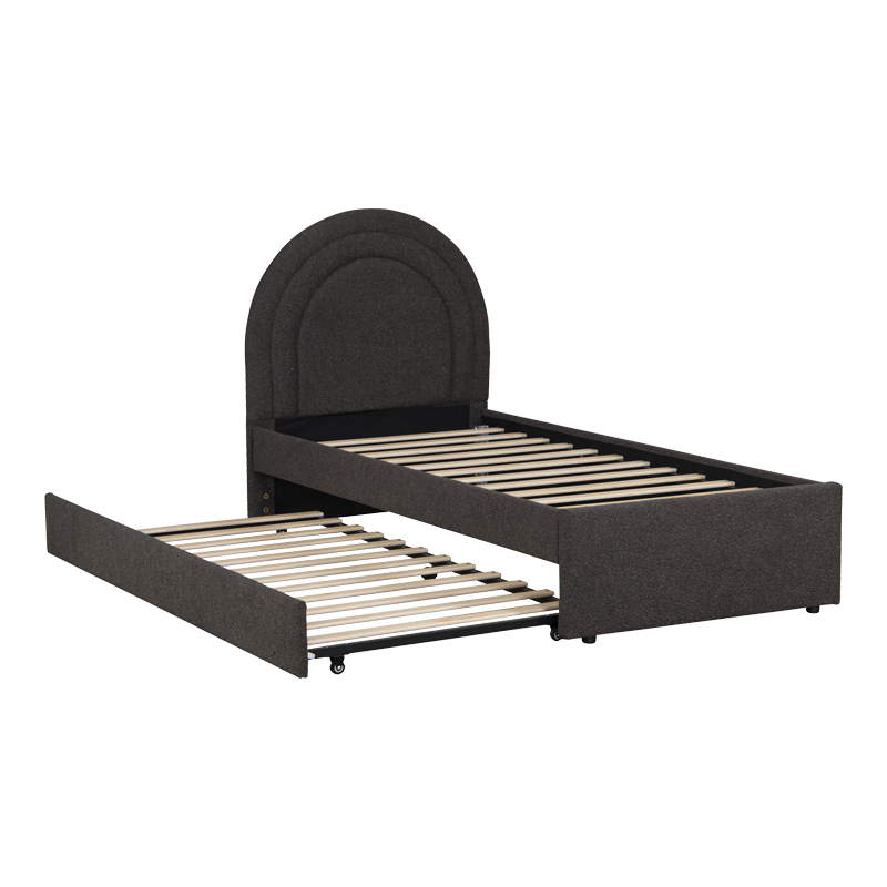 Κρεβάτι Arcuate pakoworld μπουκλέ υφασμα ανθρακί με συρόμενο 90x200εκ