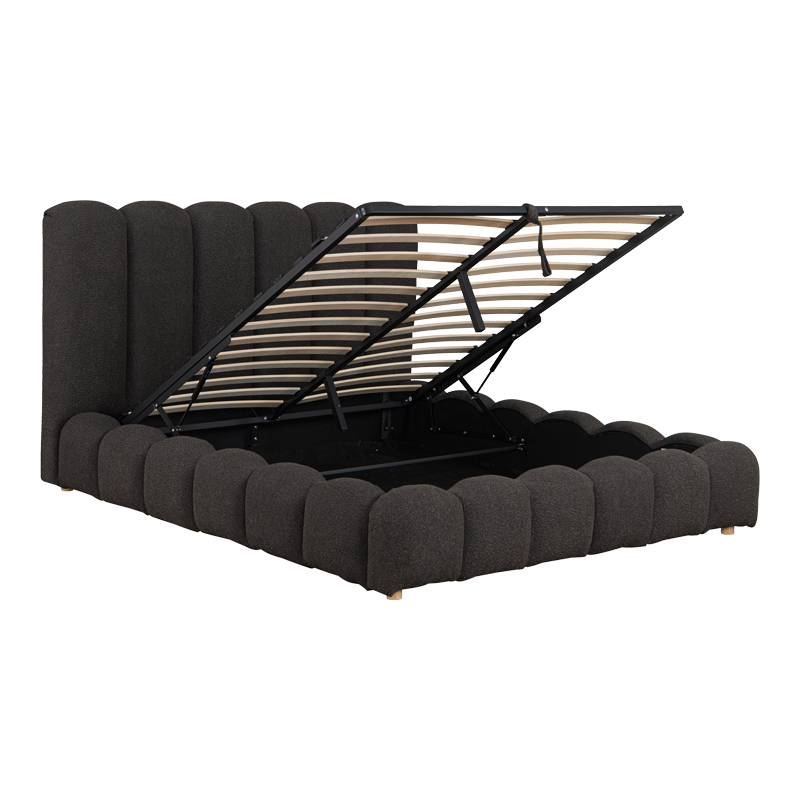 Κρεβάτι Nuvem pakoworld μπουκλέ υφασμα ανθρακί με αποθηκευτικό χώρο 160x200εκ