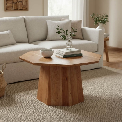 Τραπέζι σαλονιού Octagon pakoworld ξύλο acacia σε φυσική απόχρωση Φ80x45εκ