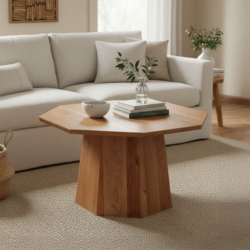 Τραπέζι σαλονιού Octagon pakoworld ξύλο acacia σε φυσική απόχρωση Φ80x45εκ