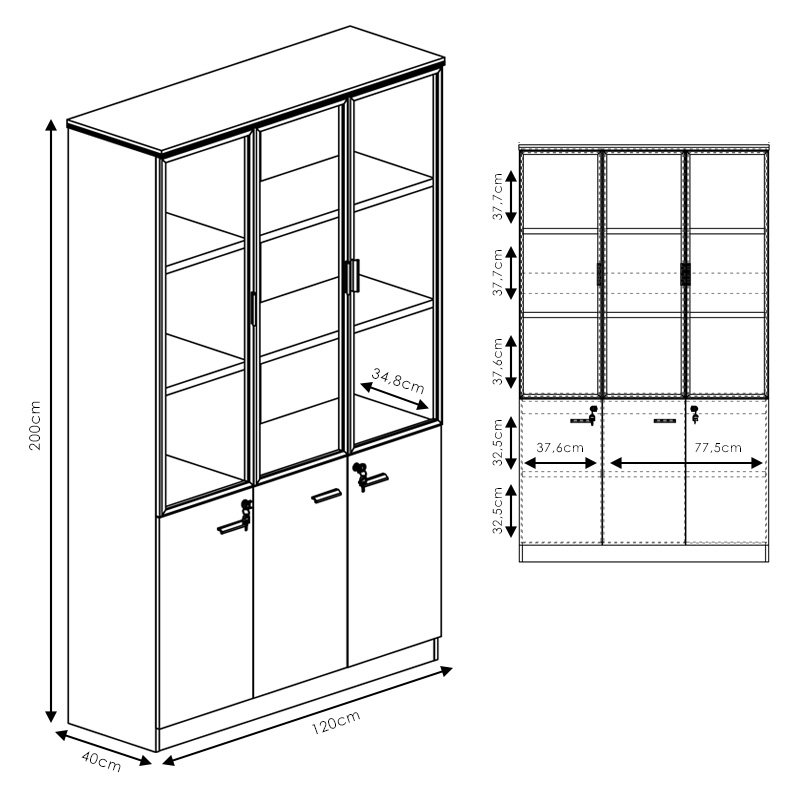 Ντουλάπες γραφείου επαγγελματικές Oscar pakoworld καρυδί-ανθρακί 200x40x200εκ