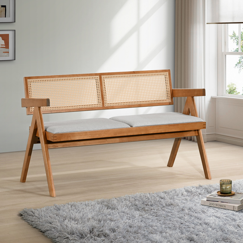 Καναπές Winslow pakoworld διθέσιος ξύλο rubberwood σε ανοιχτό καρυδί χρώμα-ύφασμα ανοιχτό γκρι 130x60x77.5εκ Καναπές Winslow pakoworld διθέσιος ξύλο rubberwood σε ανοιχτό καρυδί χρώμα-ύφασμα ανοιχτό γκρι 130x60x77.5εκ