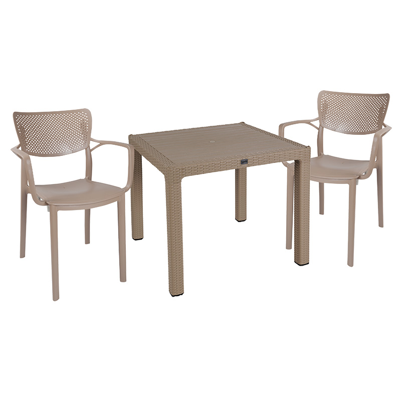 Τραπεζαρία Explore-Frontline pakoworld σετ 3τεμ PP cappuccino 90x90x73,5εκ Τραπεζαρία Explore-Frontline pakoworld σετ 3τεμ PP cappuccino 90x90x73,5εκ