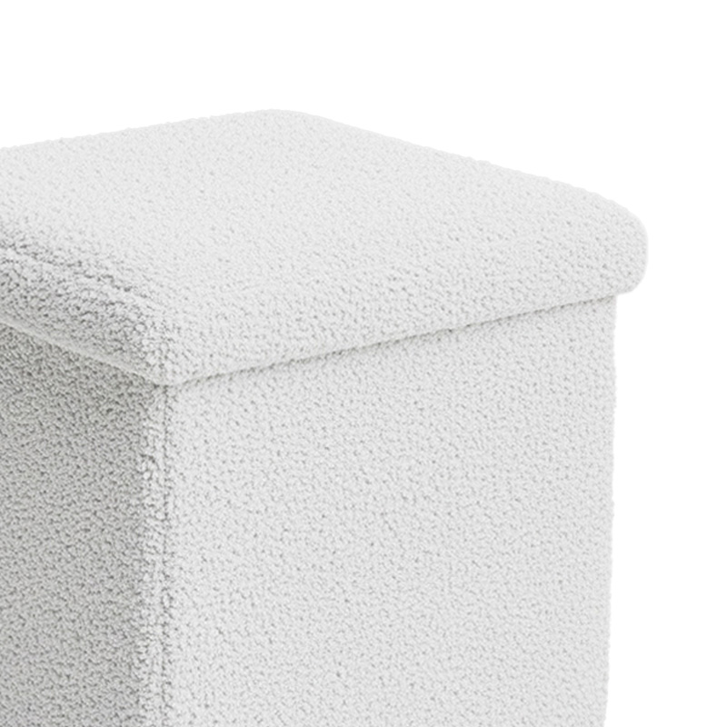 Σκαμπό-μπαούλο Crystal pakoworld μπουκλέ ύφασμα σε ivory απόχρωση 38x38x38εκ