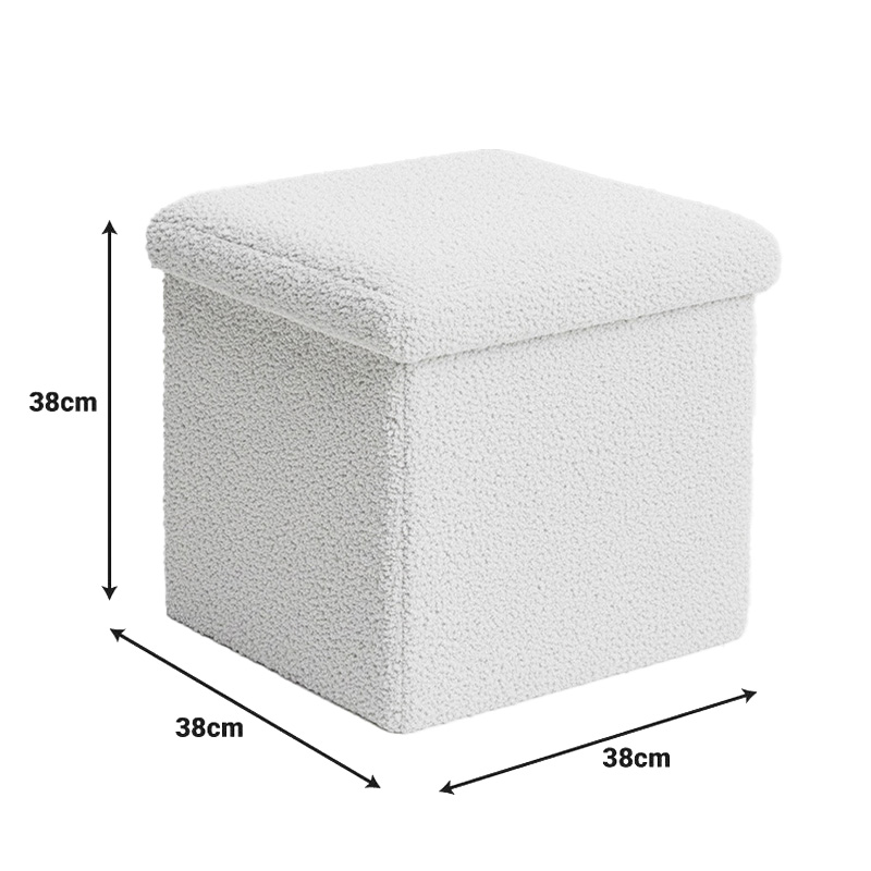 Σκαμπό-μπαούλο Crystal pakoworld μπουκλέ ύφασμα σε ivory απόχρωση 38x38x38εκ