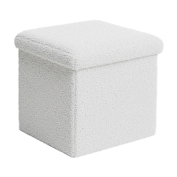 Σκαμπό-μπαούλο Crystal pakoworld μπουκλέ ύφασμα σε ivory απόχρωση 38x38x38εκ