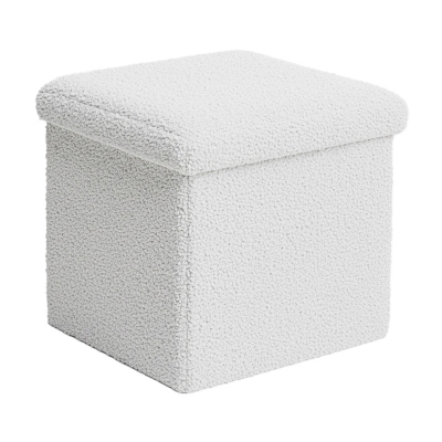 Σκαμπό-μπαούλο Crystal pakoworld μπουκλέ ύφασμα σε ivory απόχρωση 38x38x38εκ