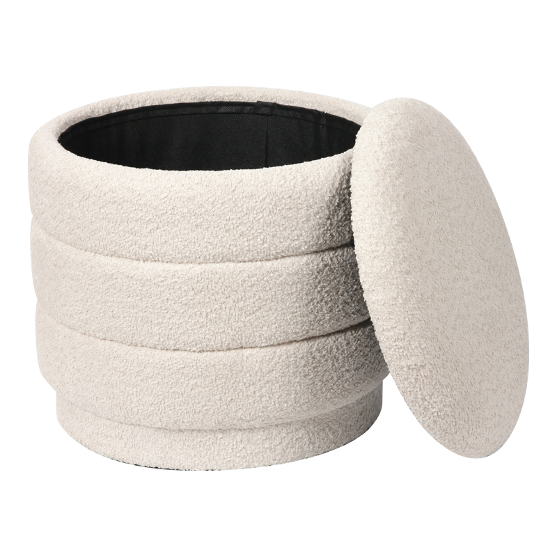 Σκαμπό-μπαούλο Bettia pakoworld μπουκλέ ιβουάρ Φ41x38.5εκ