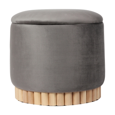 Σκαμπό-μπαούλο Terina pakoworld βελούδο γκρι Φ46x42εκ