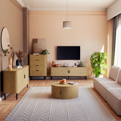 Έπιπλο τηλεόρασης-Μπουφές μεσαίου μεγέθους Scandi pakoworld MDF φυσικό με μεταλλικά μαύρα πόδια 150x45x57.5εκ Έπιπλο τηλεόρασης-Μπουφές μεσαίου μεγέθους Scandi pakoworld MDF φυσικό με μεταλλικά μαύρα πόδια 150x45x57.5εκ