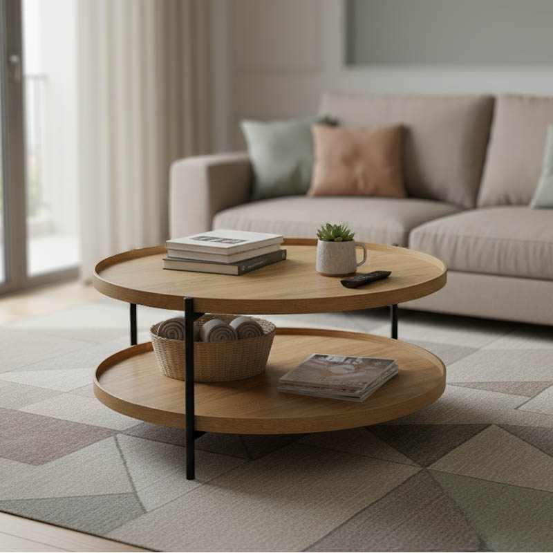 Τραπέζι σαλονιού Portogie pakoworld mdf φυσικό-μέταλλο μαύρο Φ80x40εκ Τραπέζι σαλονιού Portogie pakoworld mdf φυσικό-μέταλλο μαύρο Φ80x40εκ