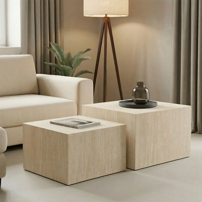 Βοηθητικά τραπέζια Coffina pakoworld σετ 2τεμ mdf σε όψη τραβερτίνας